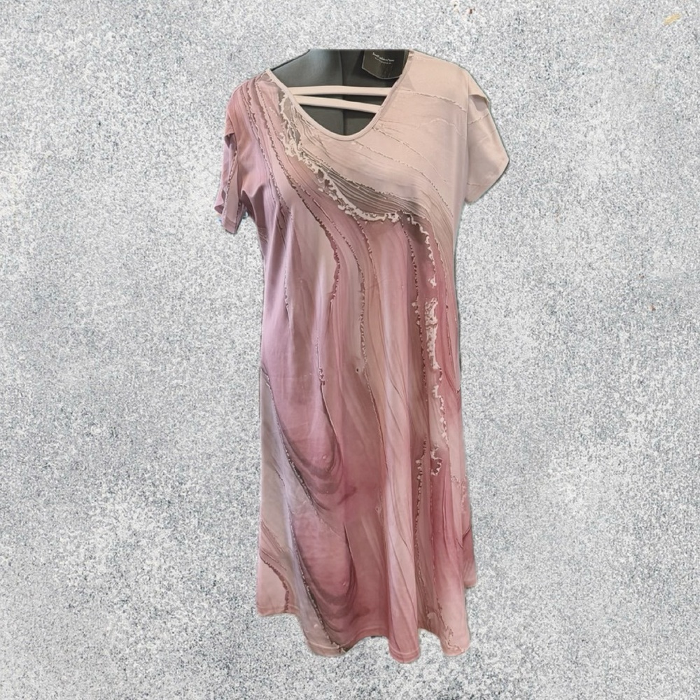 JustFashionNow Pink & White Asymmetrical Dress Size L